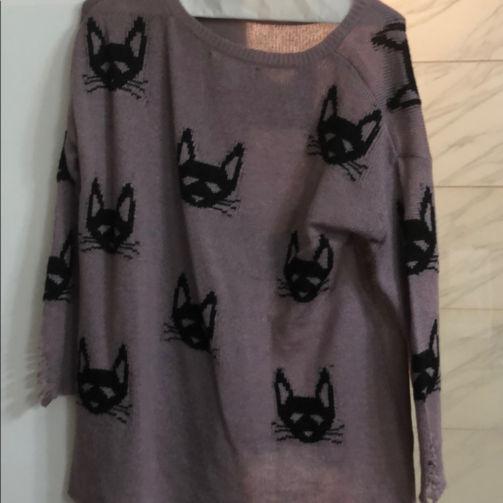 Distressed black cat sweater